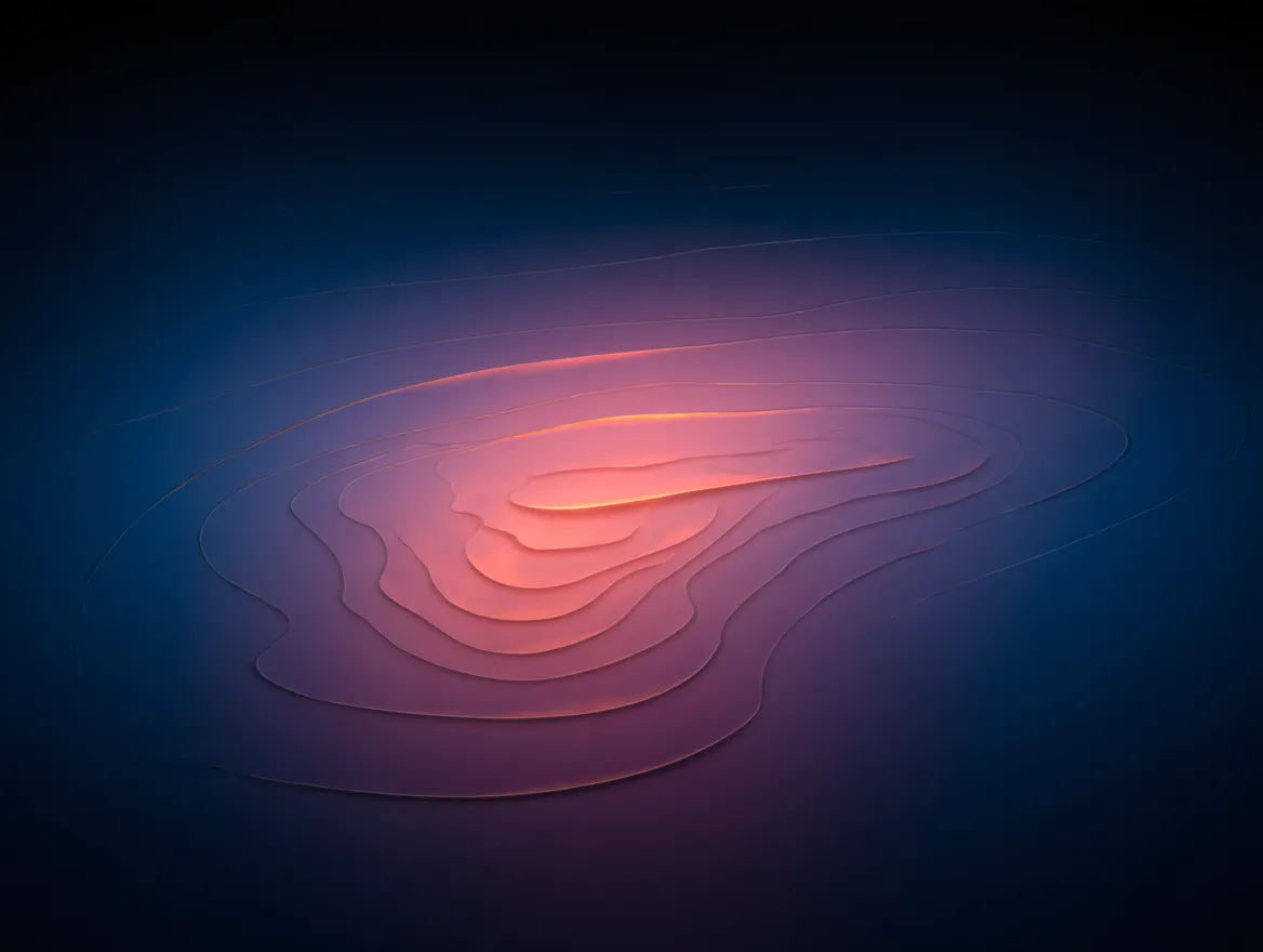 Abstrakt illustrasjon av kveldsrefleksjon med rolige ellipser som symboliserer indre stillhet